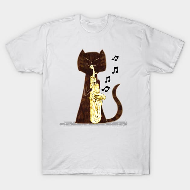 Cool Sax Cat T-Shirt by ngiammarco